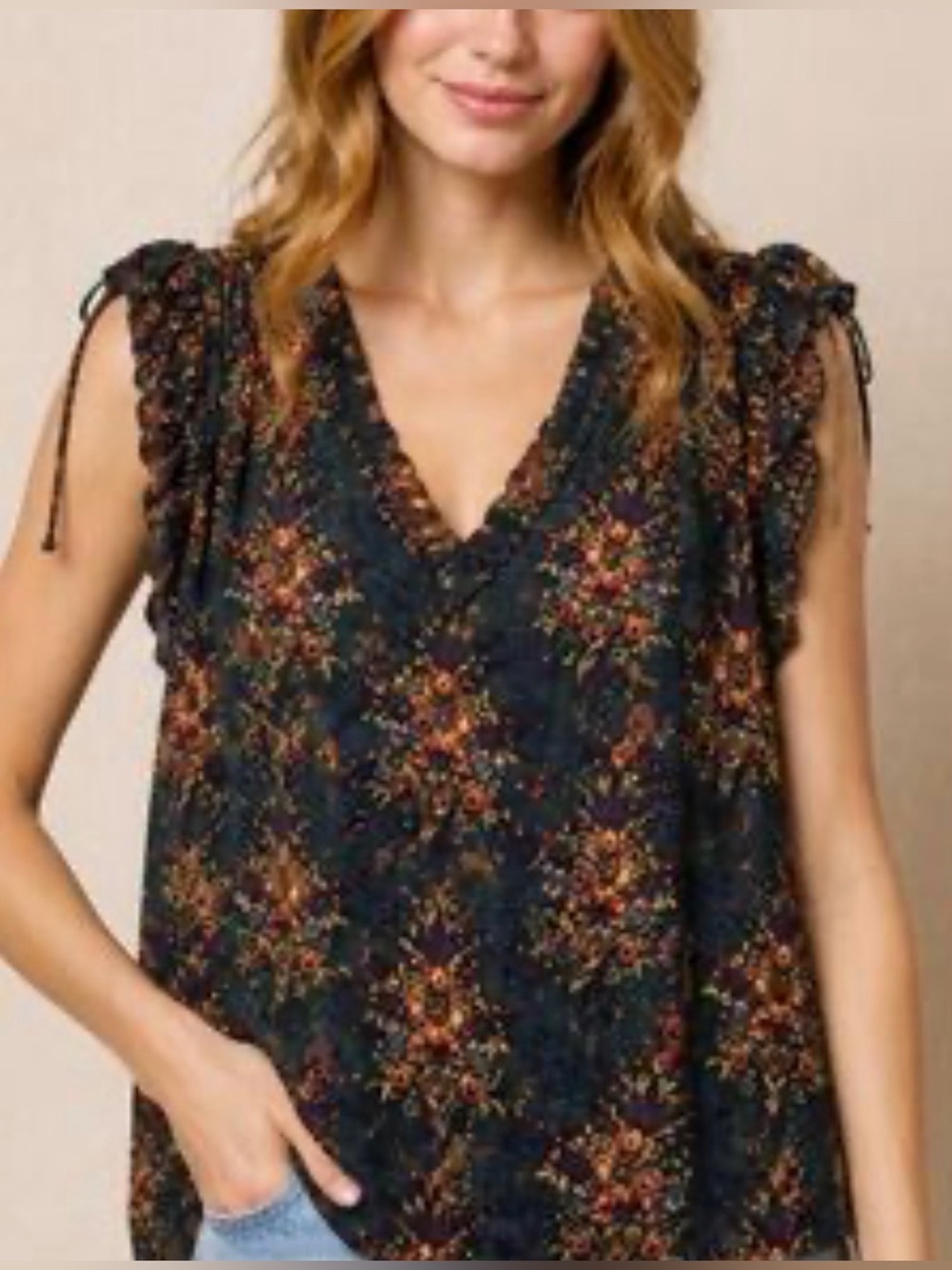 Natural Life Floral V-Neck Sleeveless Top - Size Small